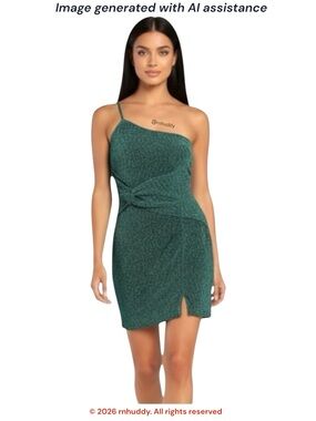 Lulus M teal metallic one shoulder dress